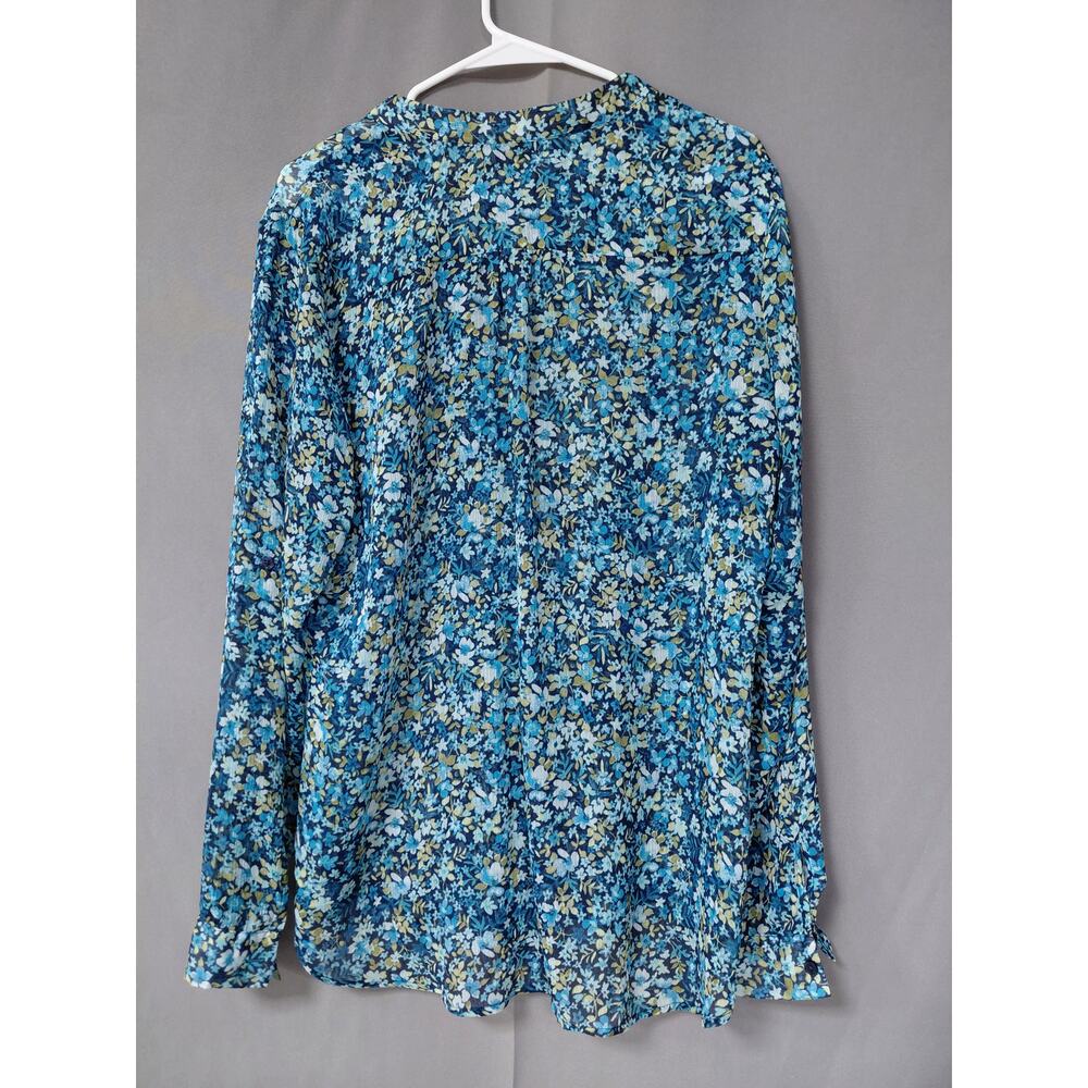 Kut from the Kloth Floral Roll Tab Sleeve Button Up Blouse Women Size XL - Picture 3 of 9